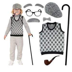 4 E's Novelty Classic Grandpa Costume Set for Kids Size Large 100 Day Costume